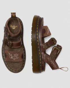 Dr. Martens Sandales Plateformes Gryphon Gothic Americana En Cuir Dark Brown — Classic Pull Up Reptile Emboss+ E.H.Suede  Sale