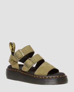 Dr. Martens Sandales Plateformes Gryphon En Cuir Tumbled Nubuck Muted Olive — Tumbled Nubuck Flash Sale