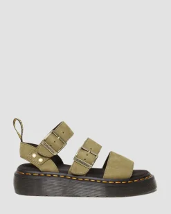 Dr. Martens Sandales Plateformes Gryphon En Cuir Tumbled Nubuck Muted Olive — Tumbled Nubuck Flash Sale