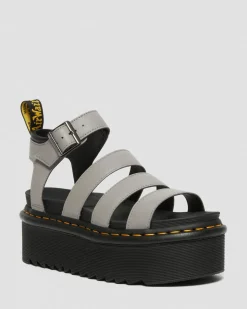 Dr. Martens Sandales Plateformes Quad Blaire En Cuir Pisa à Brides Gris — Pisa New