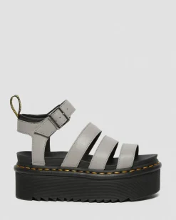 Dr. Martens Sandales Plateformes Quad Blaire En Cuir Pisa à Brides Gris — Pisa New