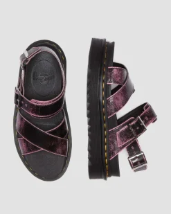 Dr. Martens Sandales Plateformes Voss II En Cuir Effet Vieilli Black+Fondant Pink — Two Tone Rub Off Hot