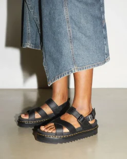 Dr. Martens Sandales Voss II En Cuir Hydro à Brides Noir — Hydro Leather Cheap