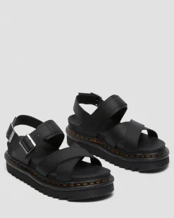 Dr. Martens Sandales Voss II En Cuir Hydro à Brides Noir — Hydro Leather Cheap