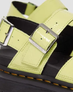Dr. Martens Sandales Voss II En Cuir Verni Effet Vieilli Lime Green — Distressed Patent Best Sale