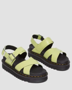Dr. Martens Sandales Voss II En Cuir Verni Effet Vieilli Lime Green — Distressed Patent Best Sale