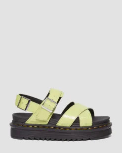 Dr. Martens Sandales Voss II En Cuir Verni Effet Vieilli Lime Green — Distressed Patent Best Sale