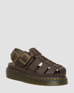 Dr. Martens Sandales Wrenlie Fisherman En Cuir Grizzly Marron foncé — Grizzly Discount