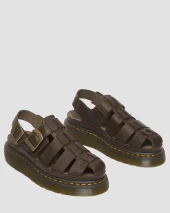 Dr. Martens Sandales Wrenlie Fisherman En Cuir Grizzly Marron foncé — Grizzly Discount