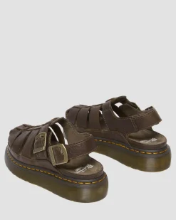 Dr. Martens Sandales Wrenlie Fisherman En Cuir Grizzly Marron foncé — Grizzly Discount