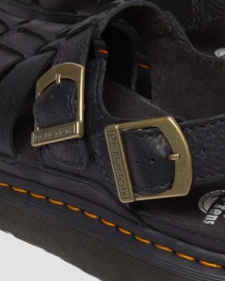Dr. Martens Sandales Wrenlie Fisherman En Cuir Grizzly Noir — Grizzly Fashion